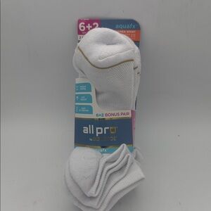 Women’s all Pro by Goldtoe white no show aquafx wicking socks 8 pair New